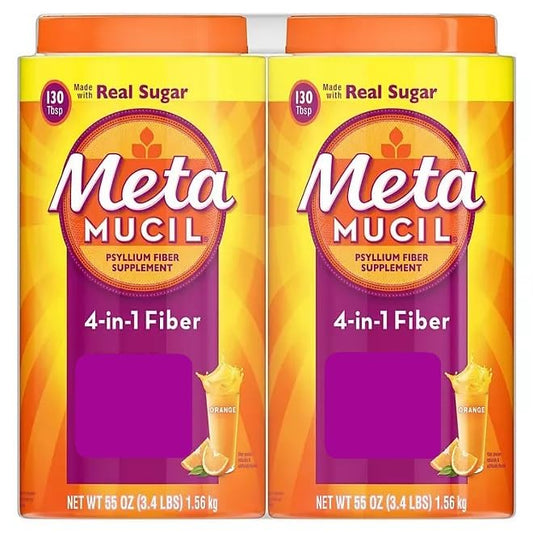 Metamucil, 4-in-1 Fiber with Real Sugar, Orange Flavor, 55oz, 3.44 Pound (Pack of 2)