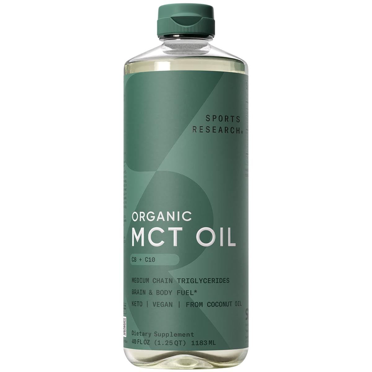 Sports Research Organic MCT Oil - Keto & Vegan MCTs C8, C10 from Coconuts - Fatty Acid Brain & Body Fuel, Non-GMO & Gluten Free - Flavorless Oil, Perfect in Coffee, Tea & Protein Shakes - 40 oz