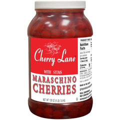 Cherry Lane Maraschino Cherries with Stems, 1 Gallon Jar – Bright Red Plump Cherries for Cocktails, Desserts, & Sundaes – Professional Grade Garnish – Sweet Syrup Infused – 128 fl oz