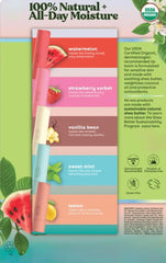 Organic Lip Balm, 9 Pack, Watermelon, Strawberry Sorbet, Vanilla Bean, Sweet Mint, Lemon, USDA Certified, 0.14 oz Each