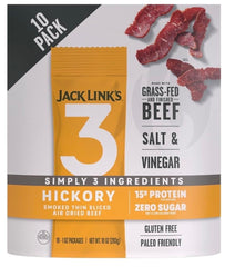 Jack Link's Salt & Vinegar Hickory Smoked Thin Sliced Dried Beef, 15g Protein, Zero Sugar, Gluten Free, 10 oz, 10 Pack