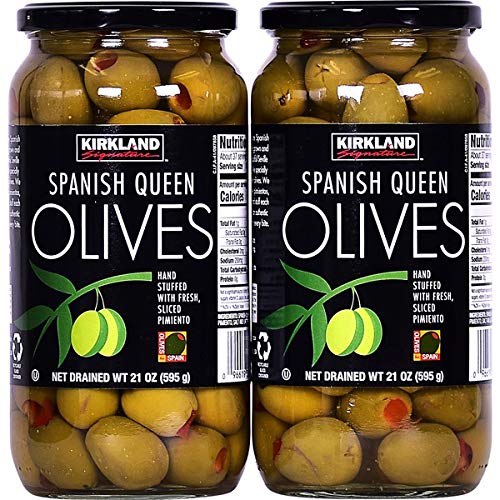 Kirkland Signature Spanish Queen Olives Hand-Stuffed with Fresh Pimiento - 2 Jars (21 oz.)