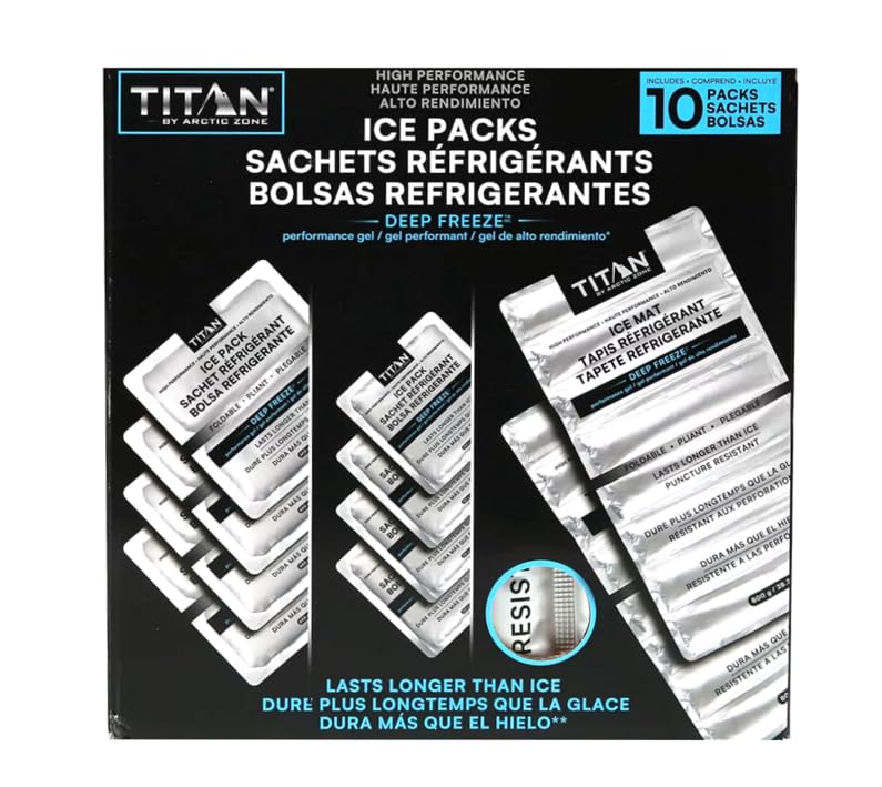 Titan by Arctic Zone Ice Packs Lasts Longer Than Ice Cooler Bags Assorted Pack of 10 Bags