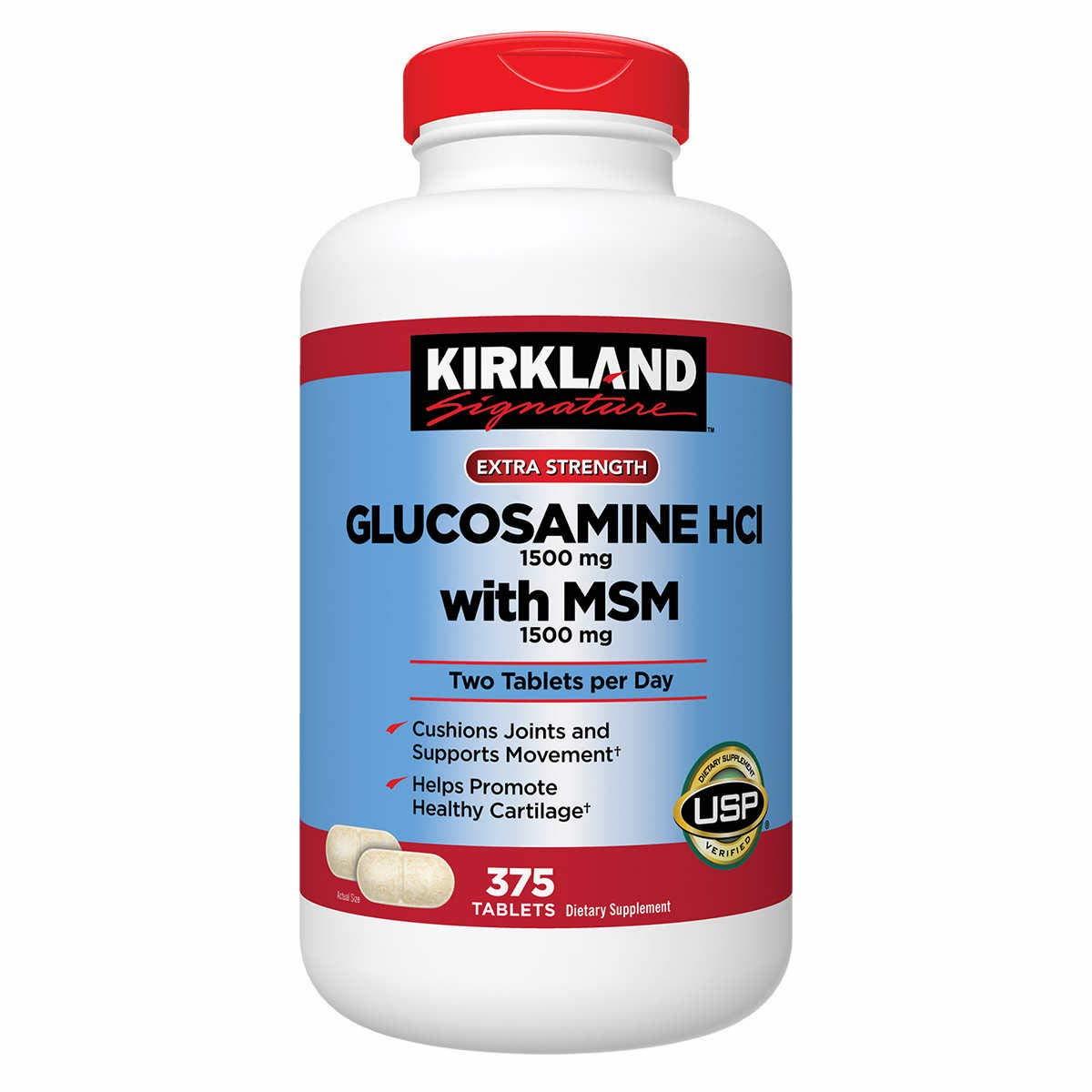 Kirkland Signature Extra Strength Glucosamine HCI 1500mg, With MSM 1500 mg, Super Size Value Package 375-Tablets (Pack of 2)