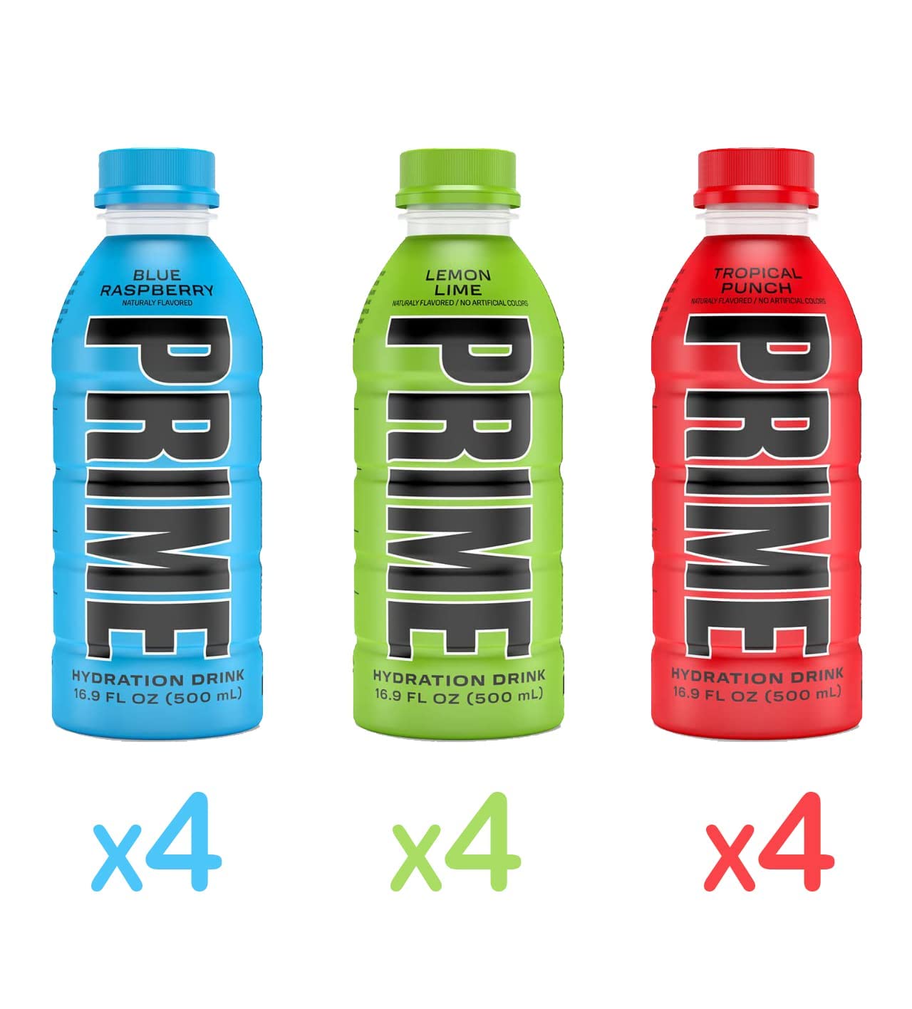 BEEQ - Prime Hydration Sports Drink Variety Pack, (Tropical Punch, Blue Raspberry, Lemon Lime), (Pack of 12), Energy Drink, Electrolyte Beverage, 16.9 Fl Oz (500 ML), Hydration Water Bottles