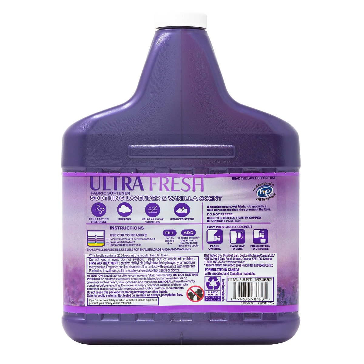 Kirkland Signature UltraFresh Soothing Lavender Fabric Softener, 148 Fluid Ounce