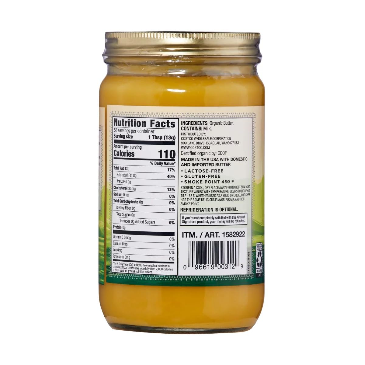 Kirkland Signature Organic Ghee Clarified Butter, 27 Ounce