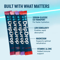 DripDrop Hydration Packets - Juicy Variety Pack - Single Serve Electrolytes Powder Drink Mix - Grape, Fruit Punch, Strawberry Lemonade, Cherry - Non-GMO, Gluten Free, Vegan - 32 Sticks