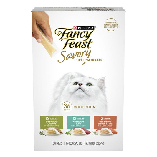 Fancy Feast Savory Puree Pouches, Variety Pack, 0.35 Ounce (Pack of 36)