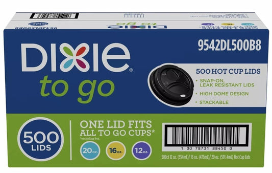 Dixie Perfec Touch Domed Plastic, Hot Cup Lid for 12 Ounce/16 Ounce, Black, 500 Count