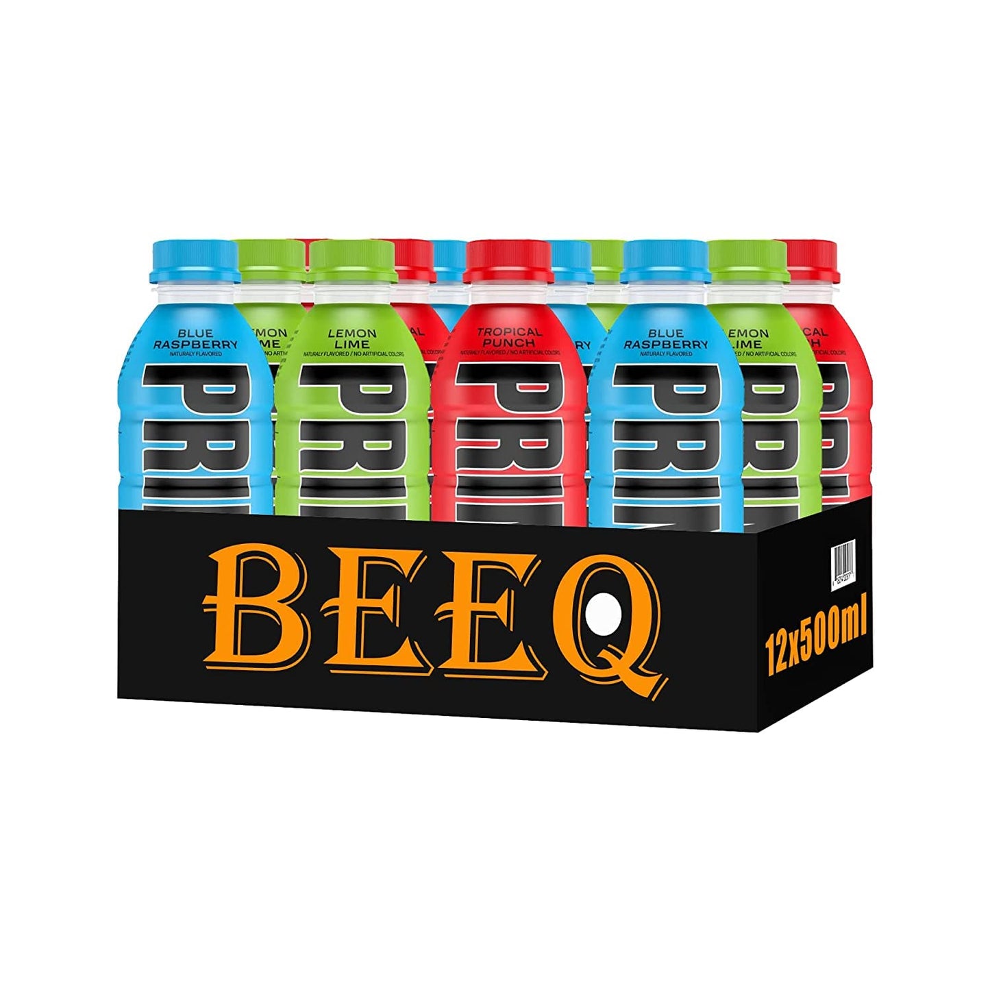 BEEQ - Prime Hydration Sports Drink Variety Pack, (Tropical Punch, Blue Raspberry, Lemon Lime), (Pack of 12), Energy Drink, Electrolyte Beverage, 16.9 Fl Oz (500 ML), Hydration Water Bottles