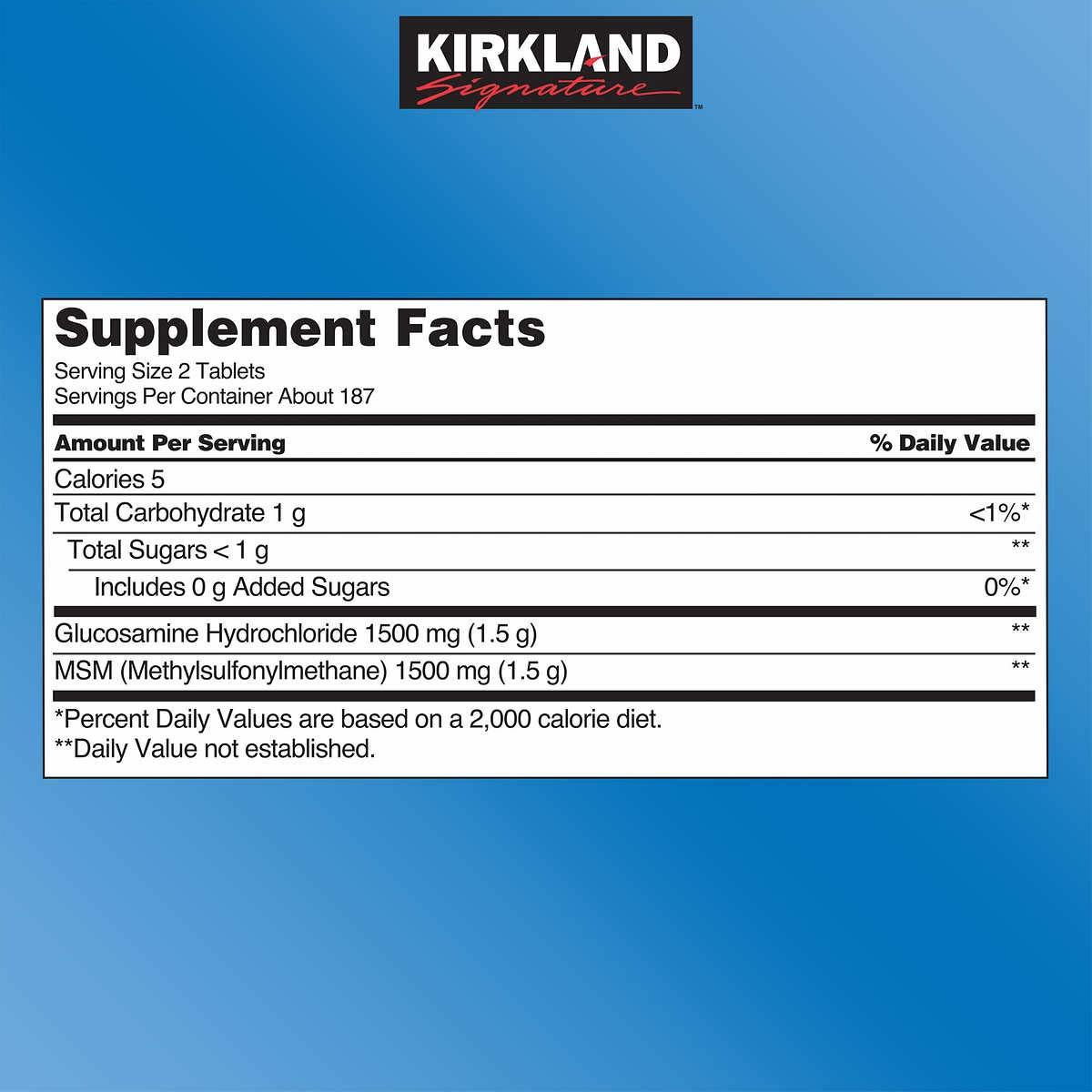 Kirkland Signature Extra Strength Glucosamine HCI 1500mg, With MSM 1500 mg, Super Size Value Package 375-Tablets (Pack of 2)