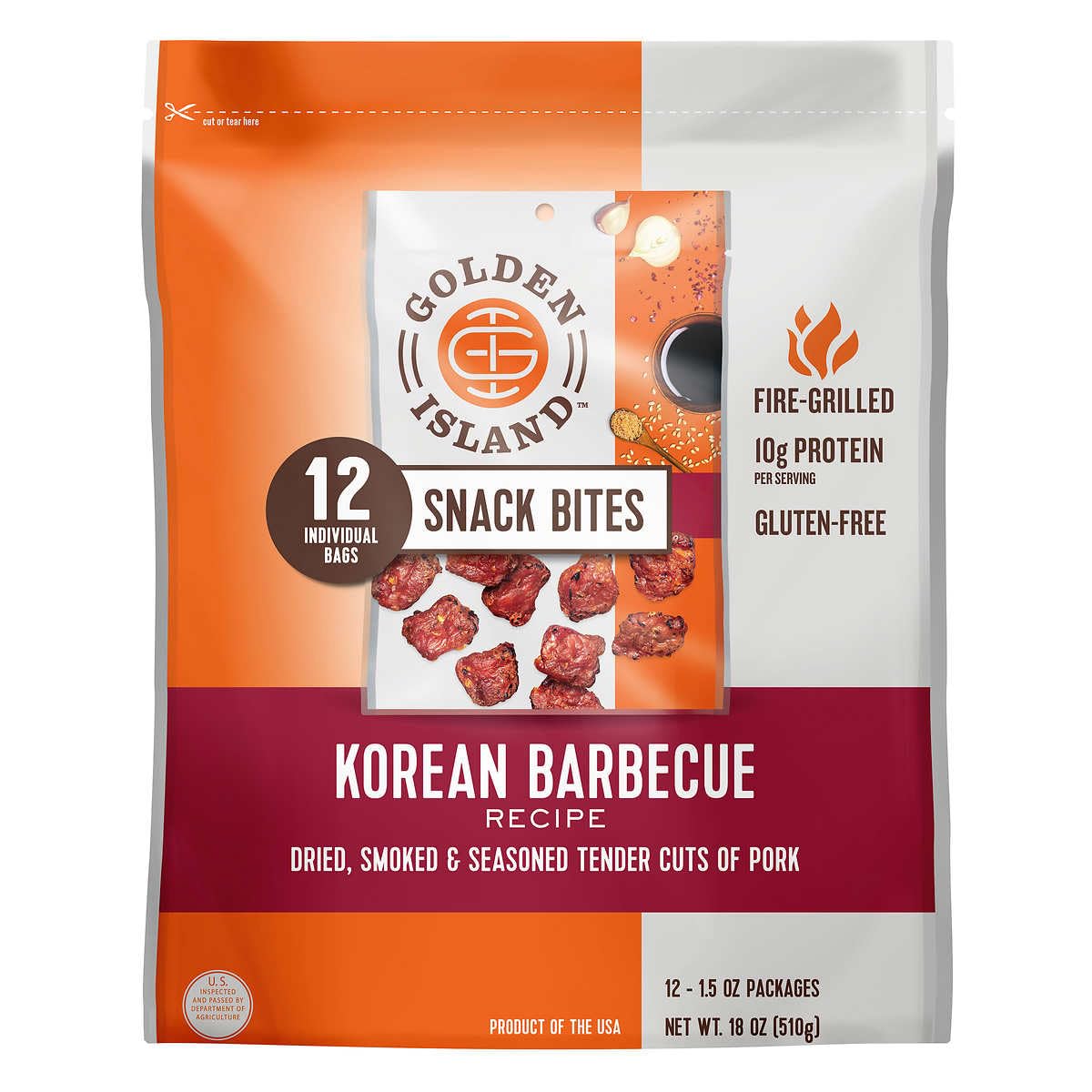 Golden Island Asian Tradition with a twist Snack Bites Smoked and Seasoned 1.5 Oz - 12 Pack