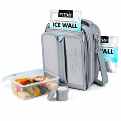 Titan by Arctic Zone Expandable Lunch Box  Insulated, Crush-Resistant Cooler with 2 Ice Walls & Leak-Proof Lining  Meal Prep Bag with Strap & Container for Work & Travel | Black (Pale Frost)