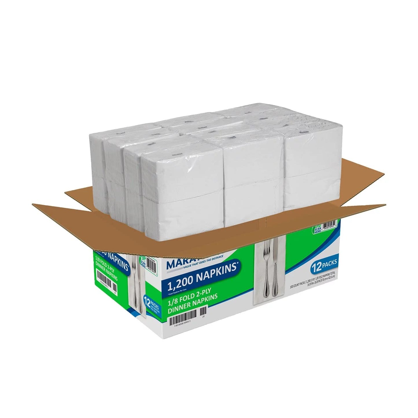 Marathon - Embossed Dinner Napkins, 1/8 Fold - 1,200 Napkins (4 Pack)