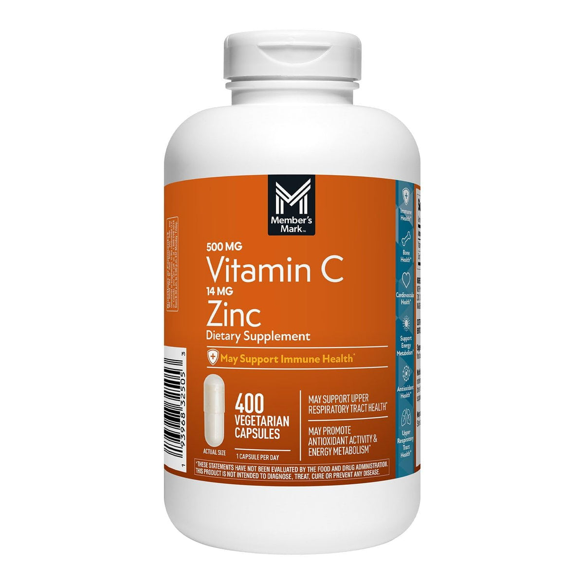 Member's Mark Vitamin C with Zinc Capsules, 400 Count