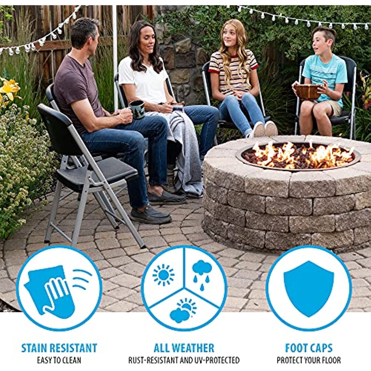 LIFETIME Commercial Grade Folding Chairs, 6 Pack, Black