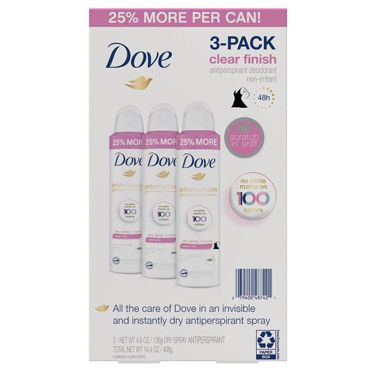 Dove Womens Invisible Dry Spray Antiperspirant Deodorant, 4.8 Ounce (Pack of 3)
