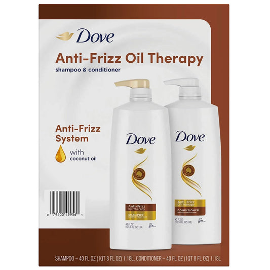 Dove Anti-Frizz Oil Therapy Shampoo & Conditioner, 40 Fluid Ounce (Pack of 2)