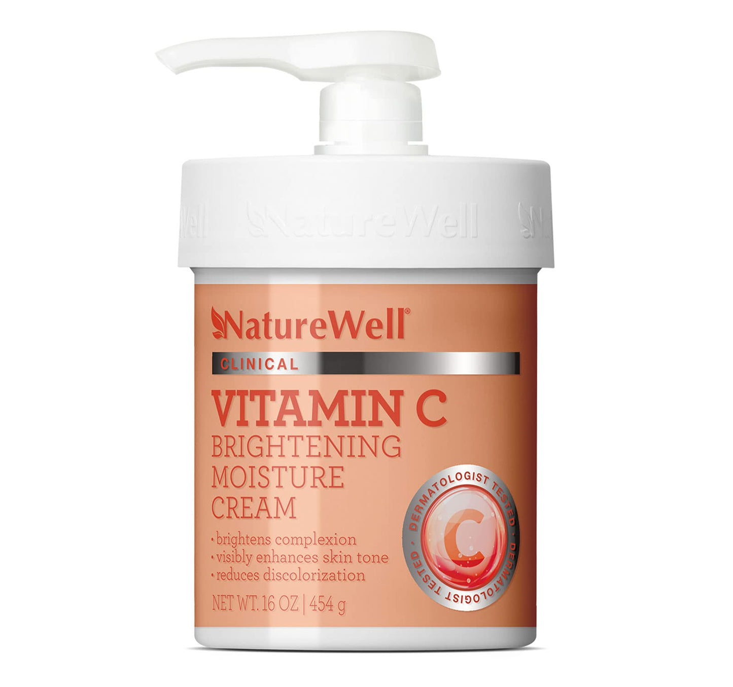 NATURE WELL Vitamin C Brightening Moisture Cream for Face, Body, & Hands, Visibly Enhances Skin Tone, Helps Improve Overall Texture & Provides Lasting Hydration (16 Oz)