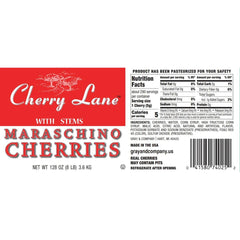 Cherry Lane Maraschino Cherries with Stems, 1 Gallon Jar – Bright Red Plump Cherries for Cocktails, Desserts, & Sundaes – Professional Grade Garnish – Sweet Syrup Infused – 128 fl oz