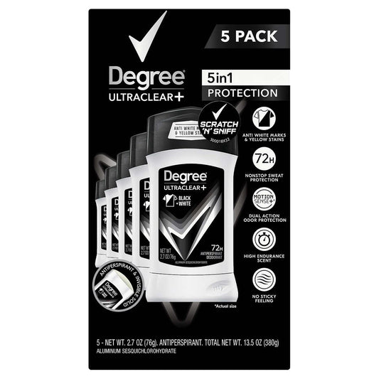 Degree Men UltraClear+ Antiperspirant Deodorant, Black & White, 2.7 oz, 5-count