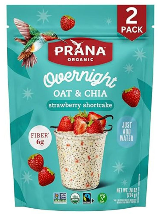 Prana Organic Overnight Chia with Oats Strawberry Shortcake | 28 oz Bags - 2 Pack | Rich in Fiber & Protein, Vegan, Non-GMO | Ready to Eat Breakfast