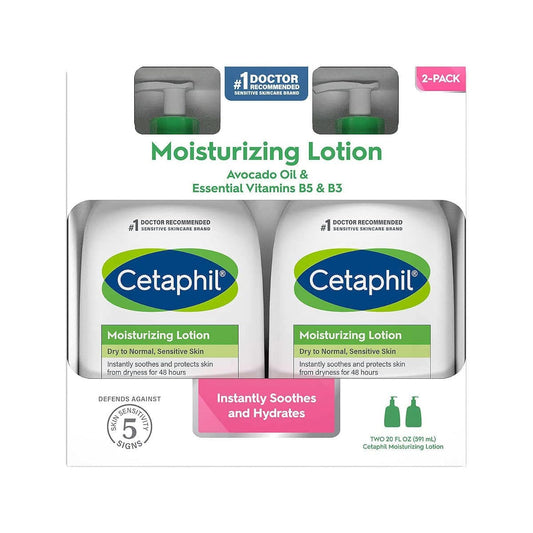 Cetaphil Moisturing Lotion, Dry to Normal Sensitive Skin, with Avocado Oil and Essential vitamins B5 & B3-20 fl oz, 2 Count