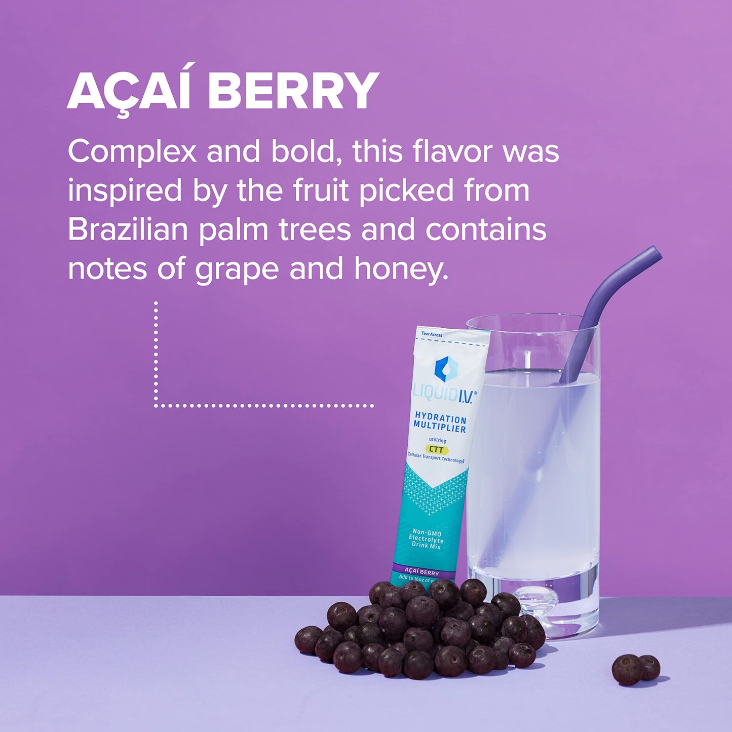 Liquid I.V. Hydration Multiplier - Acai Berry - Hydration Powder Packets | Electrolyte Drink Mix | Easy Open Single-Serving Stick | Non-GMO | 48 Sticks