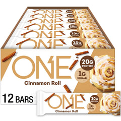 ONE Protein Bars, Cinnamon Roll, Gluten Free with 20g Protein and 1g Sugar, Pantry Staples, 2.12 oz (12 Count), Packaging May Vary