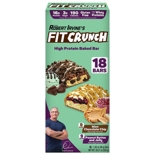 Chef Robert Irvine's FITCRUNCH Protein Bar Variety, Mint Choc Chip & PBJ (18 Ct)