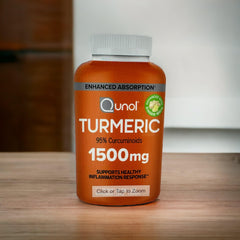 Turmeric Curcumin with Black Pepper and Ginger, Qunol 1500mg Turmeric Extract with 95% Curcuminoids, Enhanced Absorption, Supports Healthy Inflammation Response, 180 Vegetarian Capsules