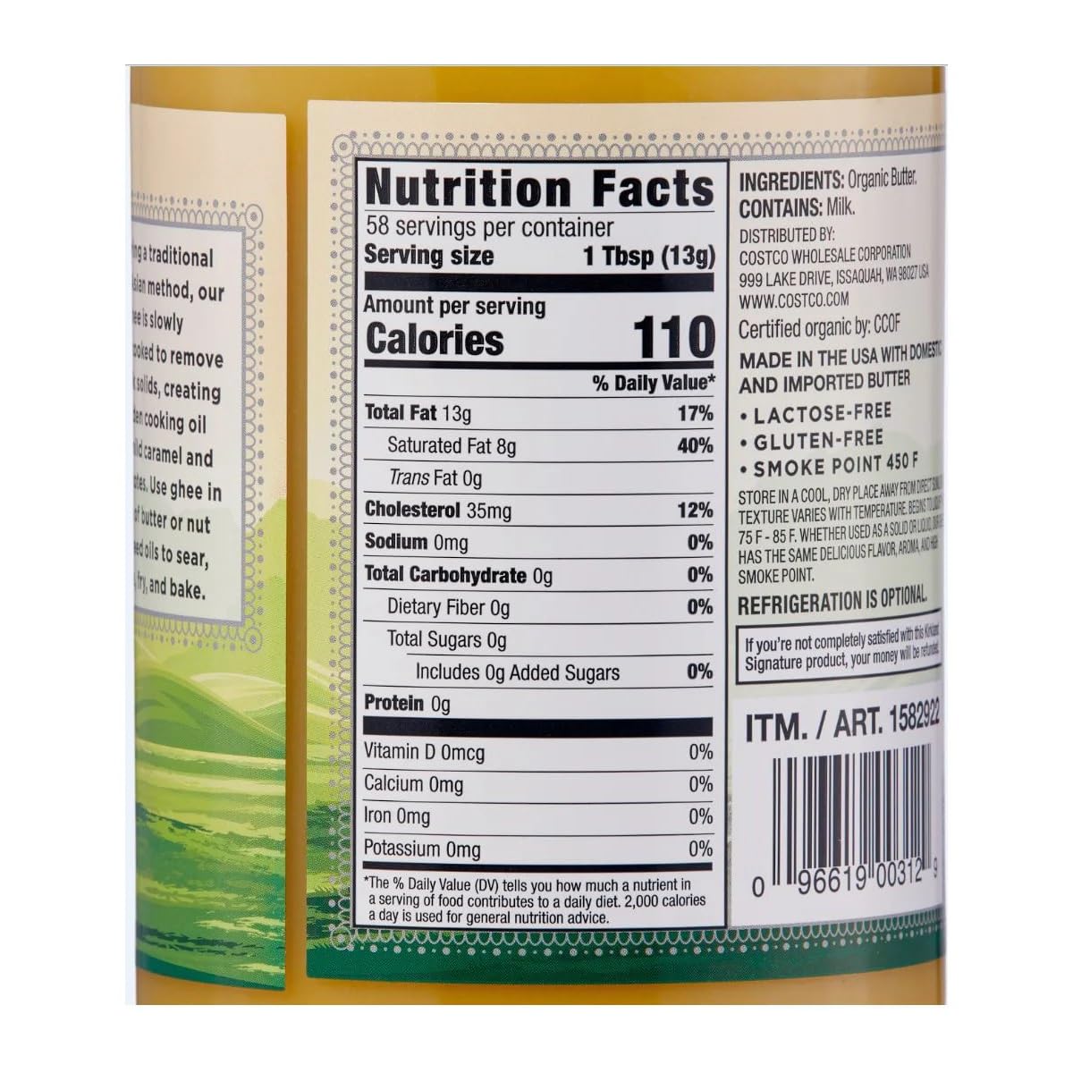 Kirkland Signature Organic Ghee Clarified Butter, 27 Ounce