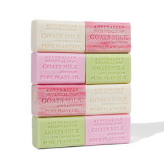 Australian Botanical Soap Goat Milk Soap Collection, 6.6 oz Bars, Goats Milk with Shea, Pink Melon, Lemongrass, and Raspberry, Organic African Shea Butter, 2 Bars of Each - Variety Pack of 8