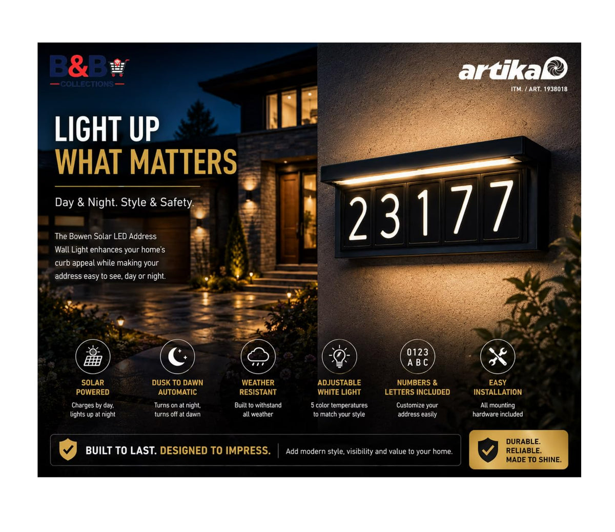 5 CCT Outdoor Solar LED Wall Address Light by Artika
