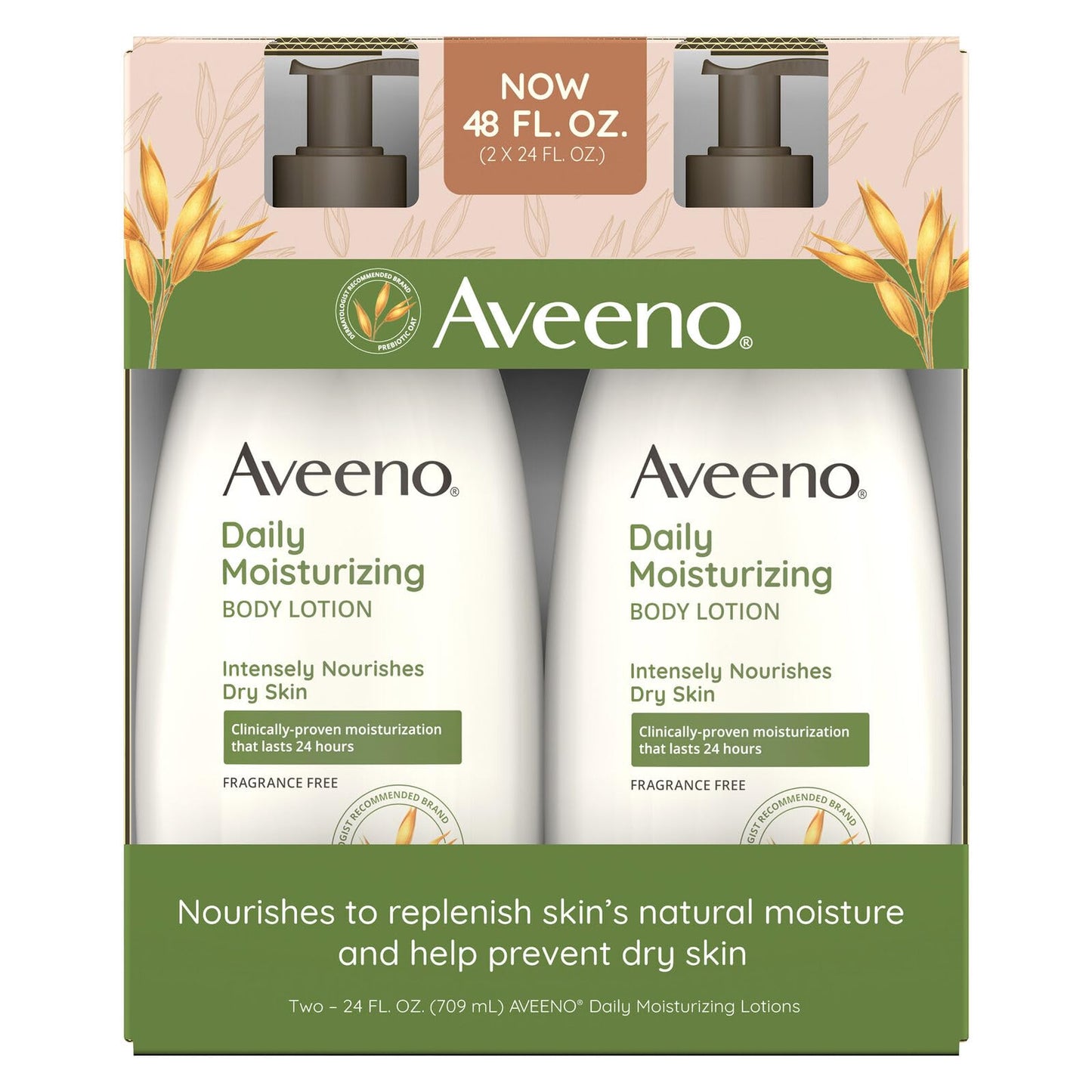Aveeno Daily Moisturizing Body Lotion for Dry Skin, (2x24 FL. OZ (24 FL. OZ.)