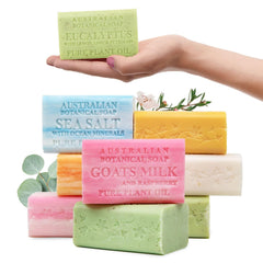 Australian Botanical Soap Variety Pack, 6.6 oz Bars  Goat Milk, Eucalyptus, Manuka Honey, Sea Salt, Pink Lychee, Lemongrass, Raspberry, Valencia Orange  Enriched with Organic Shea Butter, Pack of 8