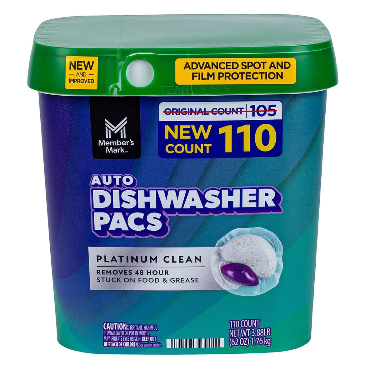 Member's Mark Platinum Clean Automatic Dishwasher Pacs, Fresh Clean, 110 Count