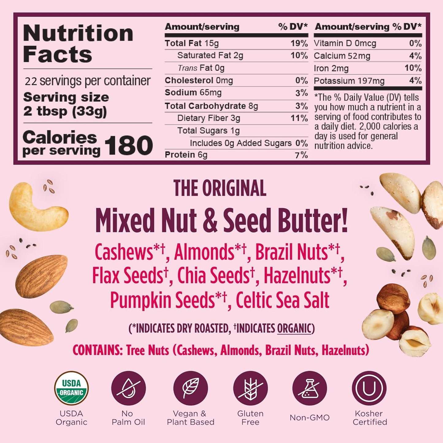 NuttZo Organic Power Fuel Crunchy 7 Nuts & Seeds Butter, Paleo Friendly | Peanut & Gluten Free, Vegan, and Kosher, No Added Sugar or Oil | 26 oz Jar, 2-Pack