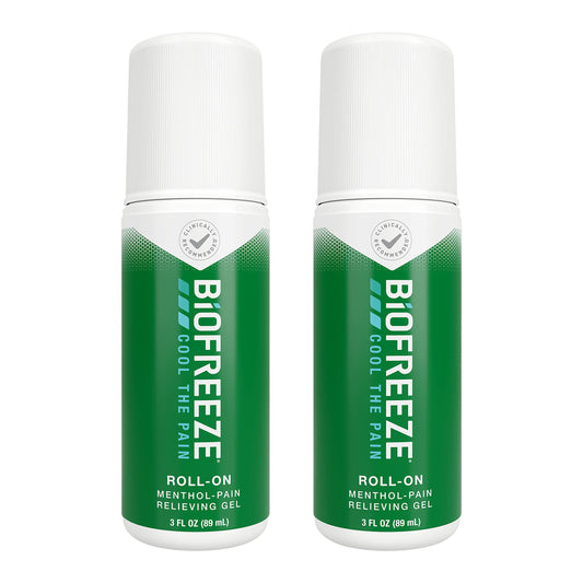 Biofreeze Roll-On Pain-Relieving Gel 3 FL OZ, Green (Pack Of 2) Topical Pain Reliever For Muscles And Joints From Arthritis, Backache, Strains, Bruises, & Sprains (Package May Vary)