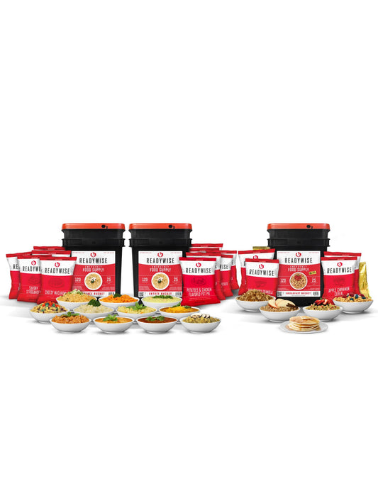 READYWISE- Emergency Food Supply, 360 Servings, 3 Buckets, MRE, Freeze Dried Food, Survival, Hiking, Adventure, Camping Essentials, 25-Year Shelf Life