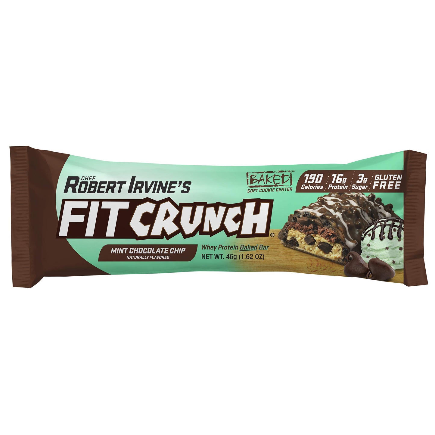 FITCRUNCH Snack Size Protein Bars, Designed by Robert Irvine, 6-Layer Baked Bar, 3g of Sugar & Soft Cake Core (18 Bars, Mint Chocolate Chip)