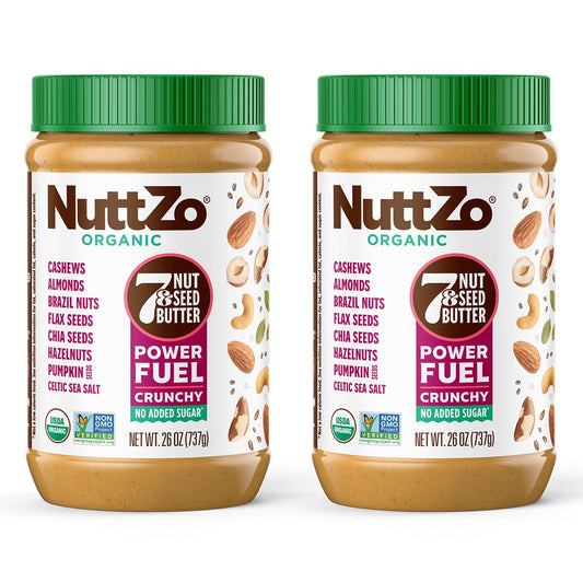 NuttZo Organic Power Fuel Crunchy 7 Nuts & Seeds Butter, Paleo Friendly | Peanut & Gluten Free, Vegan, and Kosher, No Added Sugar or Oil | 26 oz Jar, 2-Pack