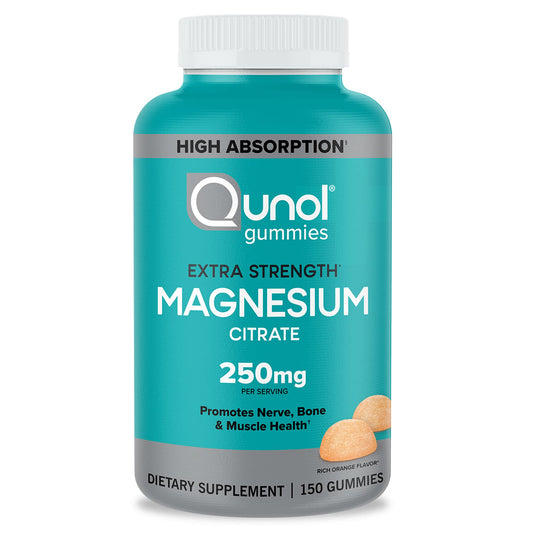 Magnesium Citrate Gummies for Adults, Qunol Magnesium Gummies Extra Strength 250mg, High Absorption Magnesium Supplement, Supports Nerve Health, Bone Health, Muscle Health, Vegetarian, 150 Count