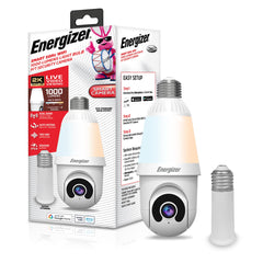 Energizer Smart 2K Light Bulb Security Camera, 1000 Lumens LED Light, 5G&2.4G Wi-Fi Outdoor Socket Camera, Pan Tilt Auto Tracking, (White, App Enabled Smart Detections)
