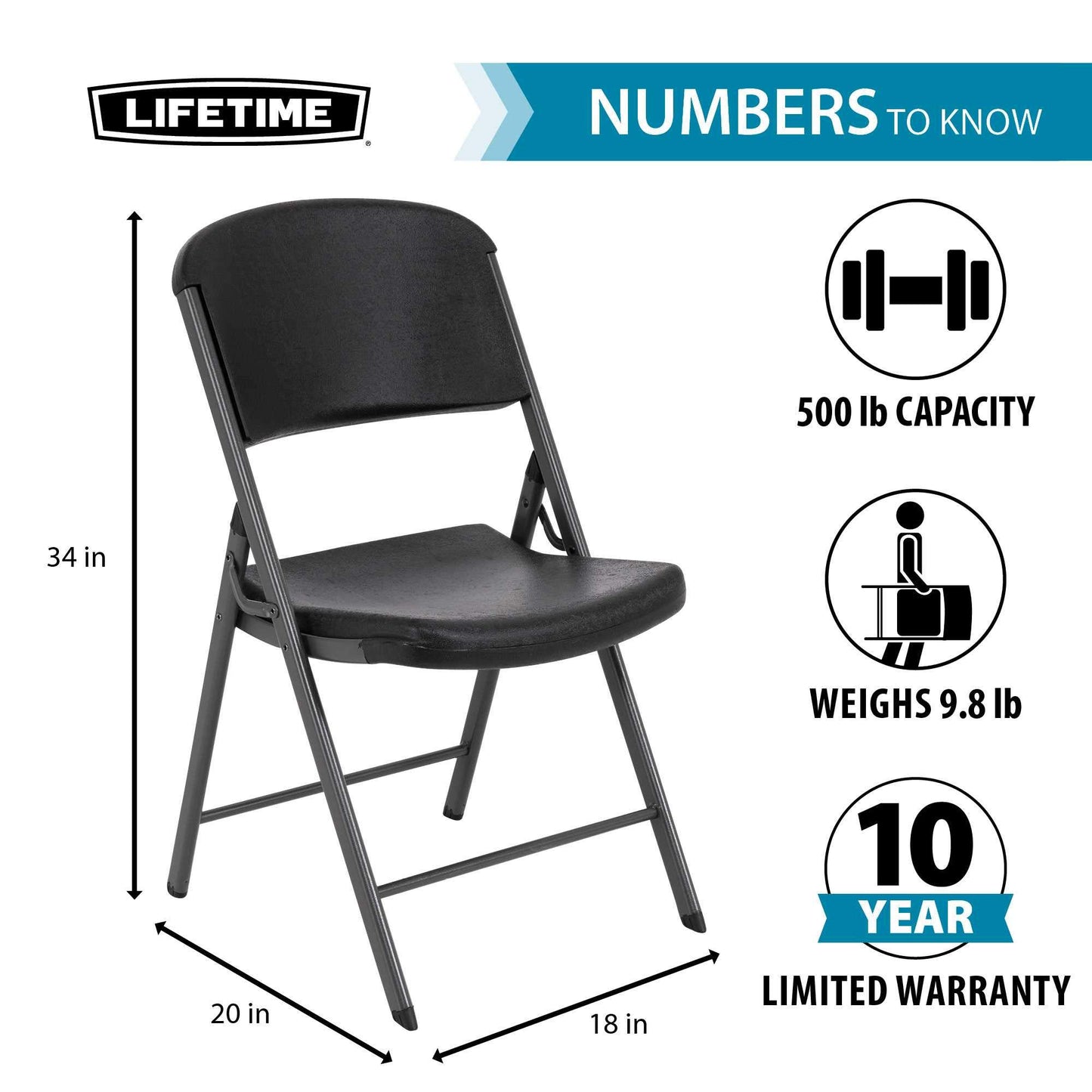 Lifetime 80187 Commercial Grade Folding Chair, 4 Pack, Black
