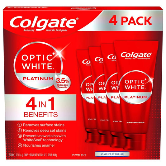 Colgate Optic White Platinum Toothpaste, 4.1 Ounce (Pack of 4)