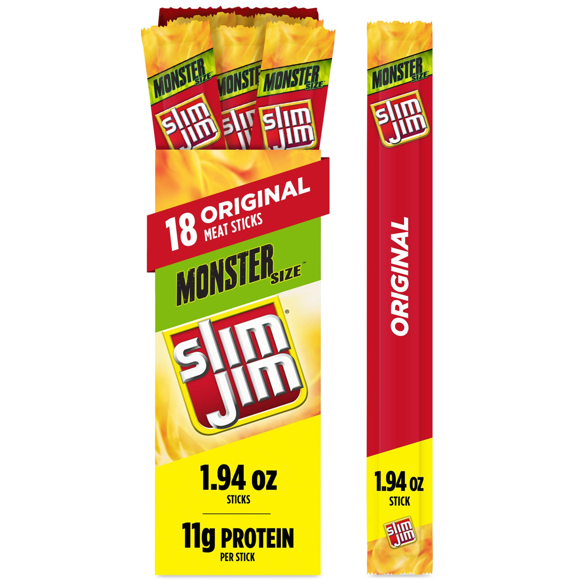 Slim Jim Monster Smoked Jerky Sticks, Original Flavor, 1.94 oz., 18-ct