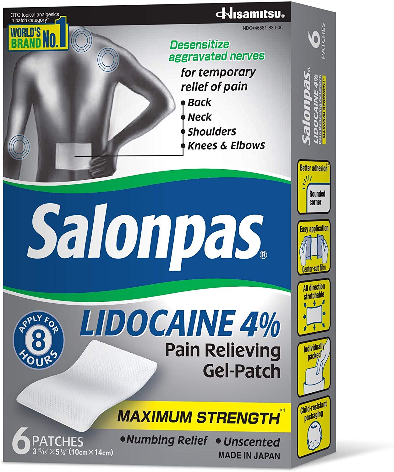 Salonpas LIDOCAINE (5 PACK Bundle) Pain Relieving Maximum Strength Gel Patch!