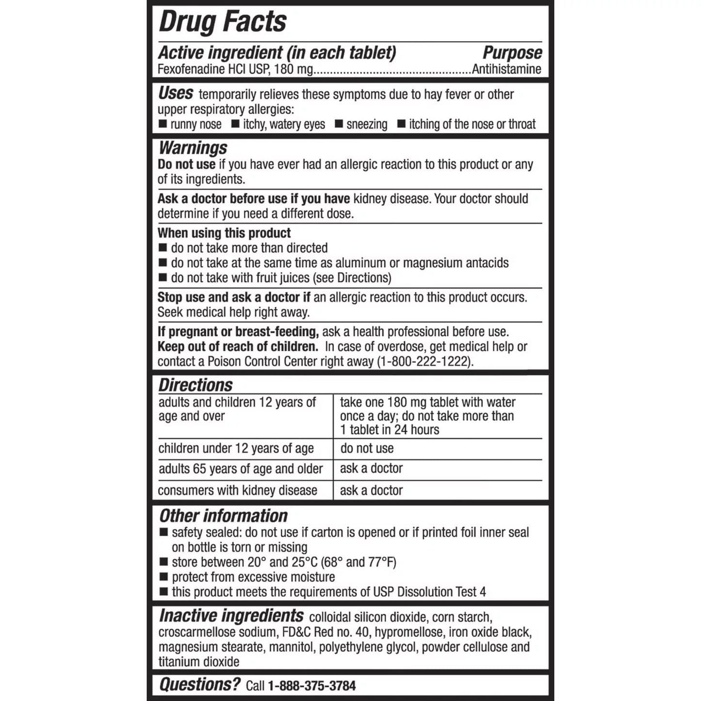 Member's Mark Allergy Relief Fexofenadine HCl Tablets USP, 180 mg. (150 Count)